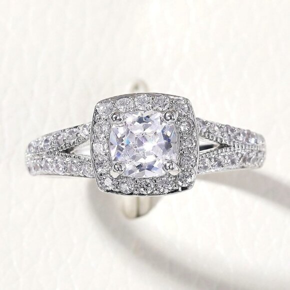 😍NEW LUXURY 14K WHITE GOLD SQUARE GEM DIAMOND ENGAGEMENT RING FOR WOMEN, K774 - Picture 1 of 7